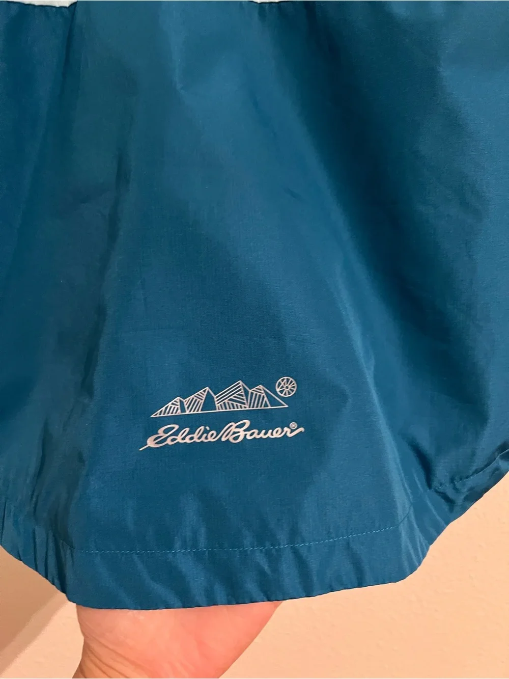 Eddie Bauer Kids Two-Tone Light Teal and Dark Teal Hooded Rain Jacket